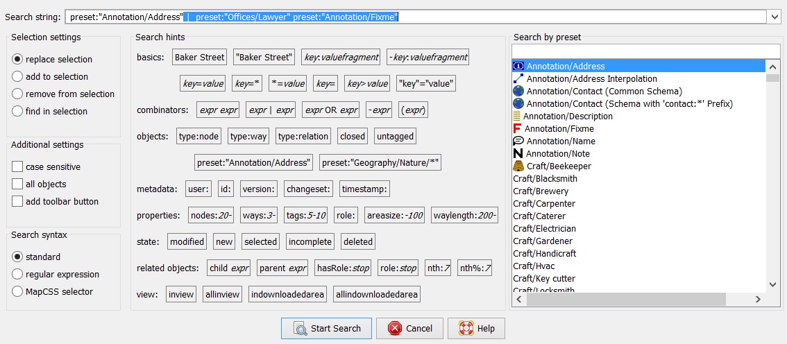 The search dialog, expert mode, english The search dialog, expert mode, english