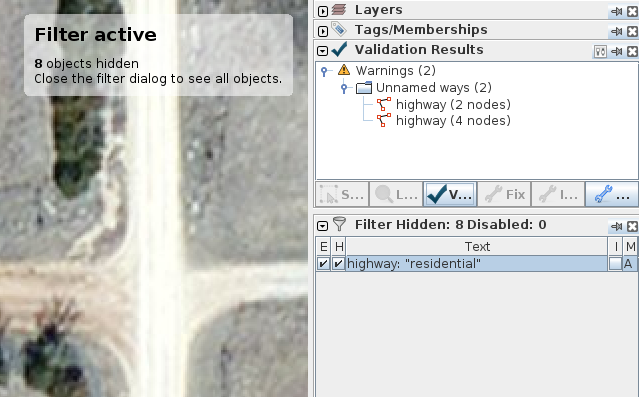Validation done with the filter enabled, causing the 'way end node near other highway' result to not be identified. Validation done with the filter enabled, causing the 'way end node near other highway' result to not be identified.