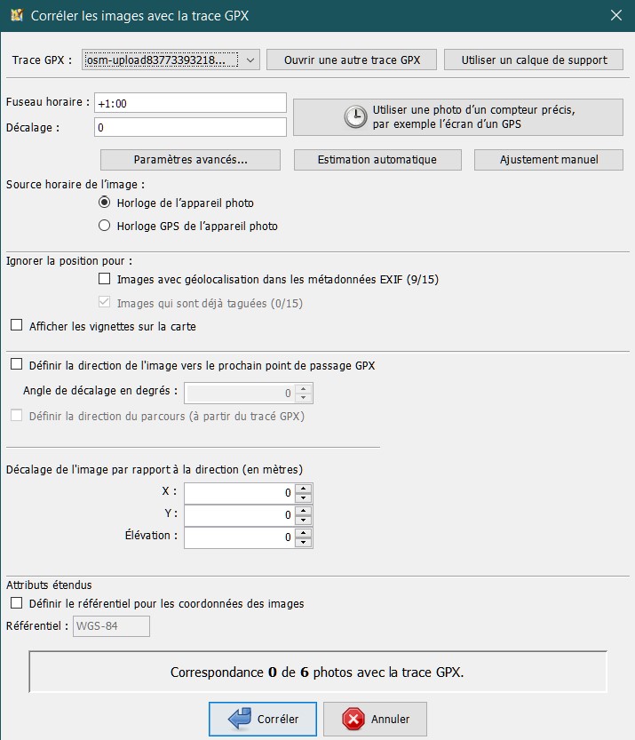 Corréler avec une trace GPX en mode avancé
